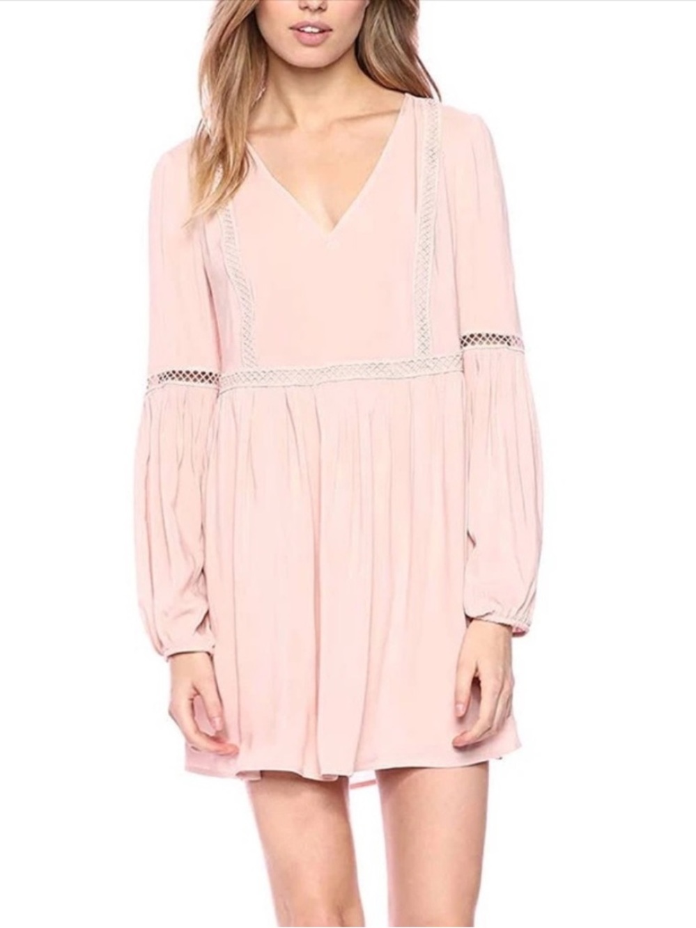 BCBGeneration Blush Pink V-Neck Peasant Dress